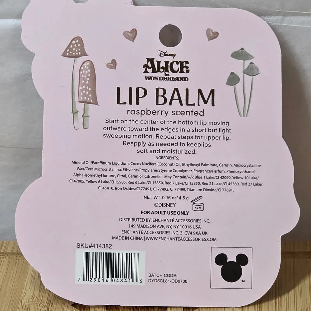 Disney Alice in Wonderland Raspberry Lip Balm Pink Mushroom Shape SKU 414382 NEW